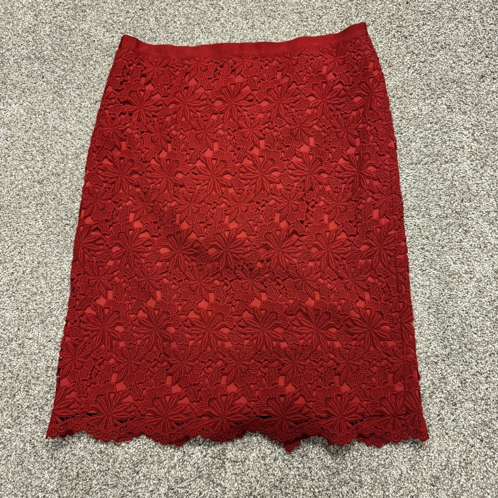 Talbots Skirt Womens 10 Red Floral Lace Pencil Knee Length Lined Party Cocktail